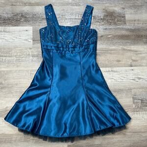 Jessica McClintock Gunne Sax Blue Satin Tulle Party Dress Size 9